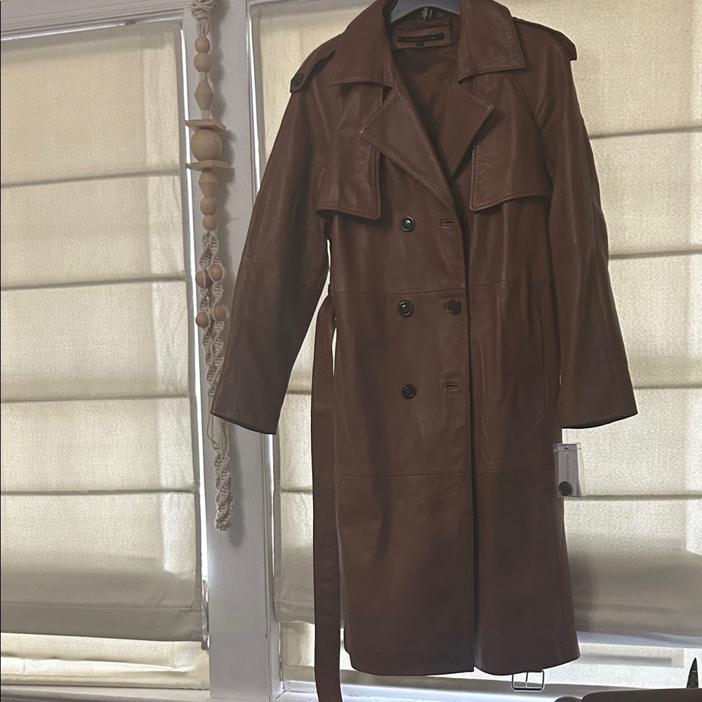 Wilsons Leather Brown Double-Breasted Leather Trench Coat